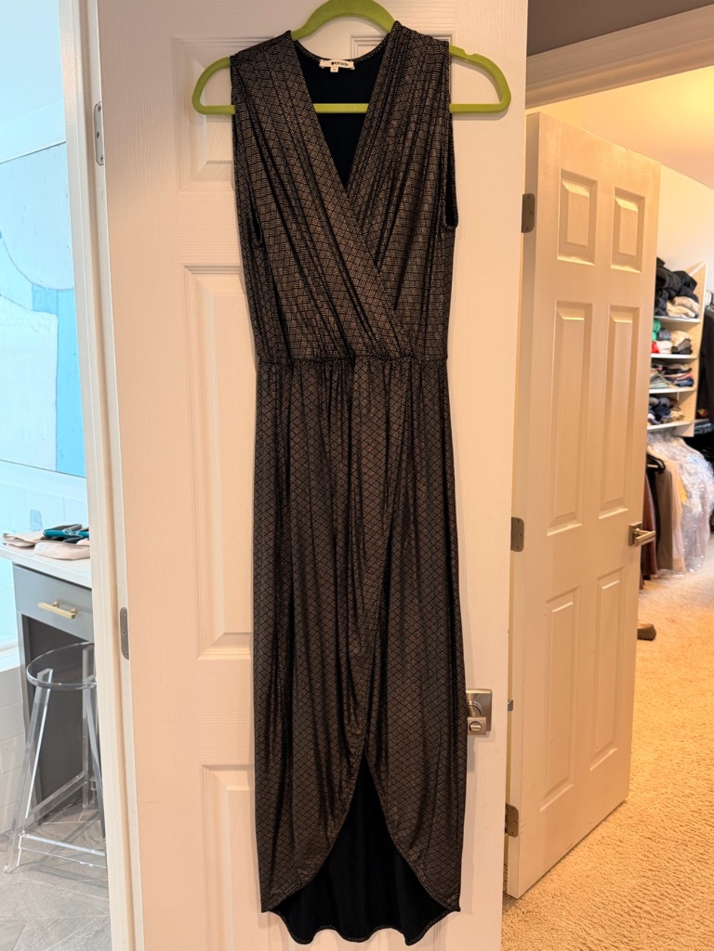 LA Made Black Metallic Print Wrap Maxi Dress